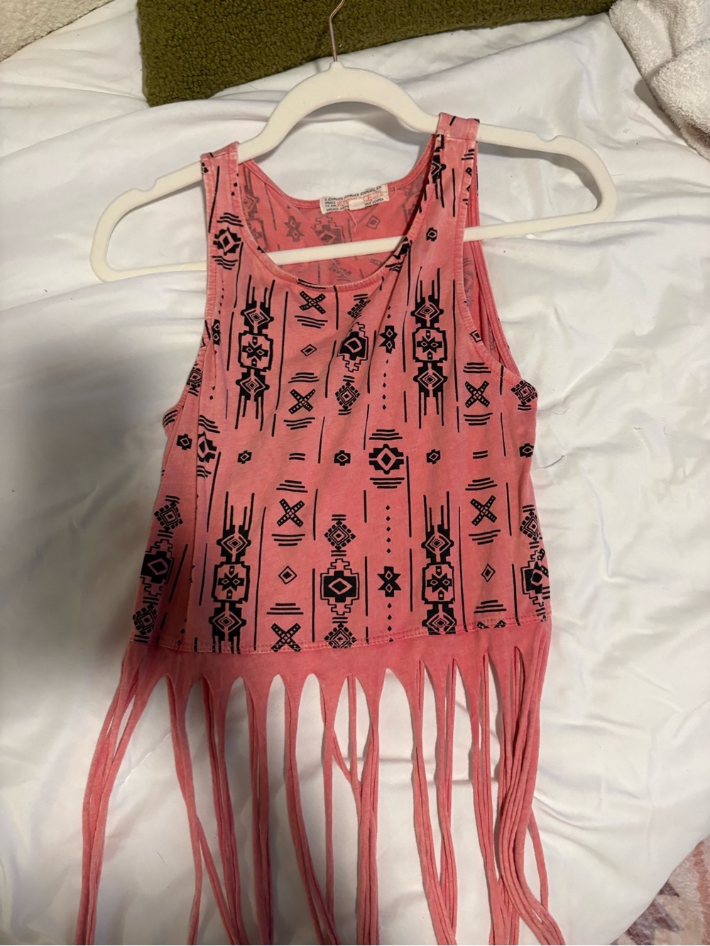 Pink Aztec Fringe Tank Top